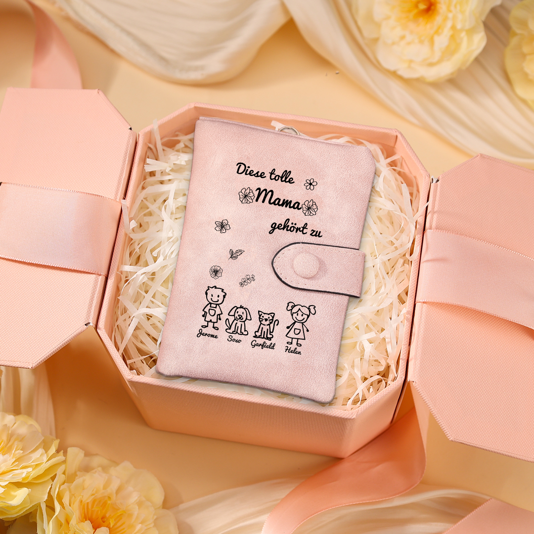 Personalisierte 1-6 Namen & Muster PU-Leder Portemonnaie -Diese tolle Mama gehört zu- Geldbörse für Mama Mutter