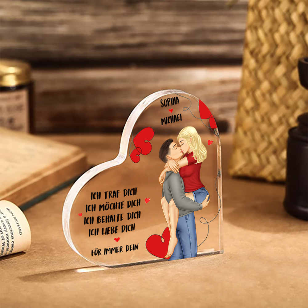 Personalisierte 2 Namen Herz Acryl-Deko - Ich traf dich Ich möchte dich Ich behalte dich Ich liebe dich für immer dein - Romantische Liebesdekoration für Paar