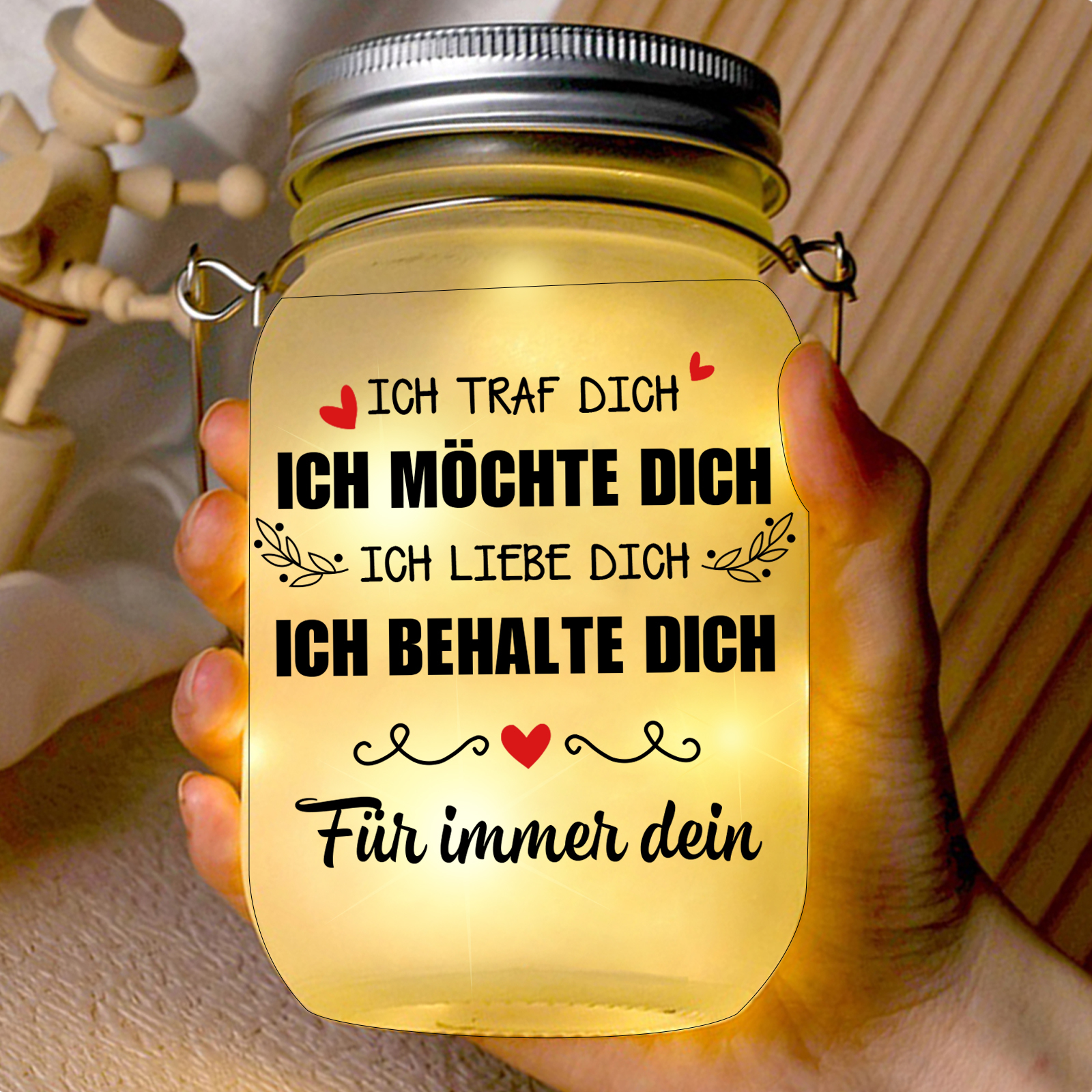 Personalisierte 2 Namen Licht - Ich traf dich, ich möchte dich, ich liebe dich, ich behalte dich für immer dein - Glasflaschen für Paar