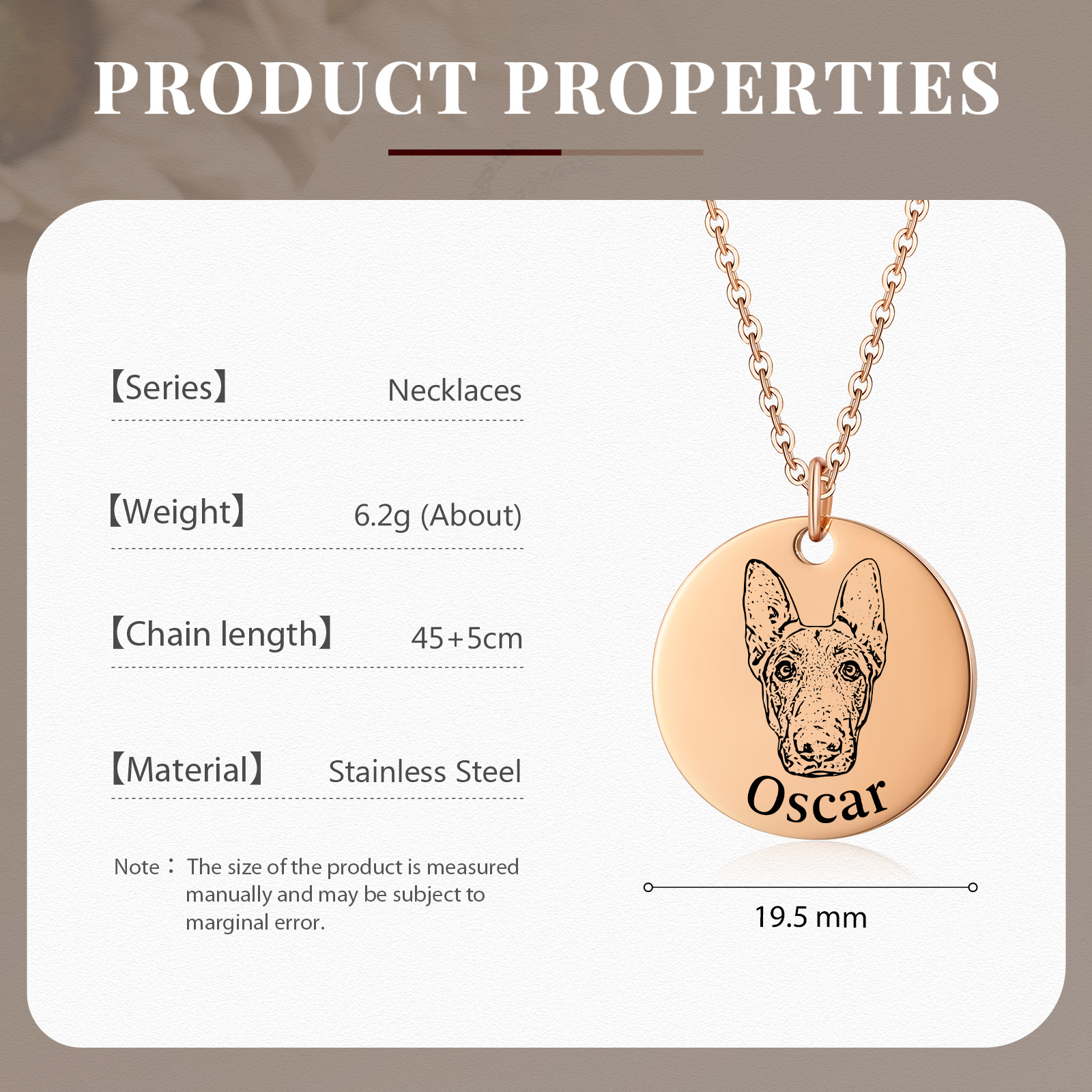 Personalisiertes 1 Foto & Name Haustier Rund Halskette in Golden/ Silber/ Rosagold