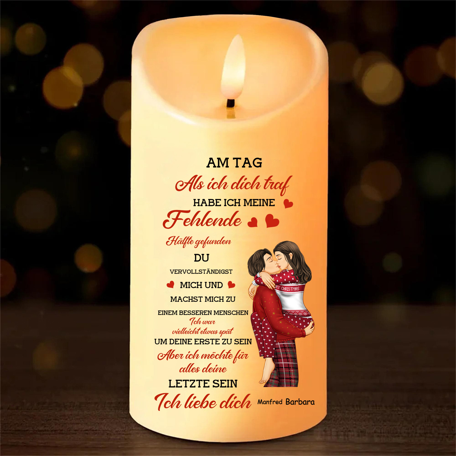 Personalisierte 2 Namen LED-Kerze – Am Tag, als ich dich traf, habe ich meine fehlende Hälfte gefunden. – Romantisches Geschenk für Paar