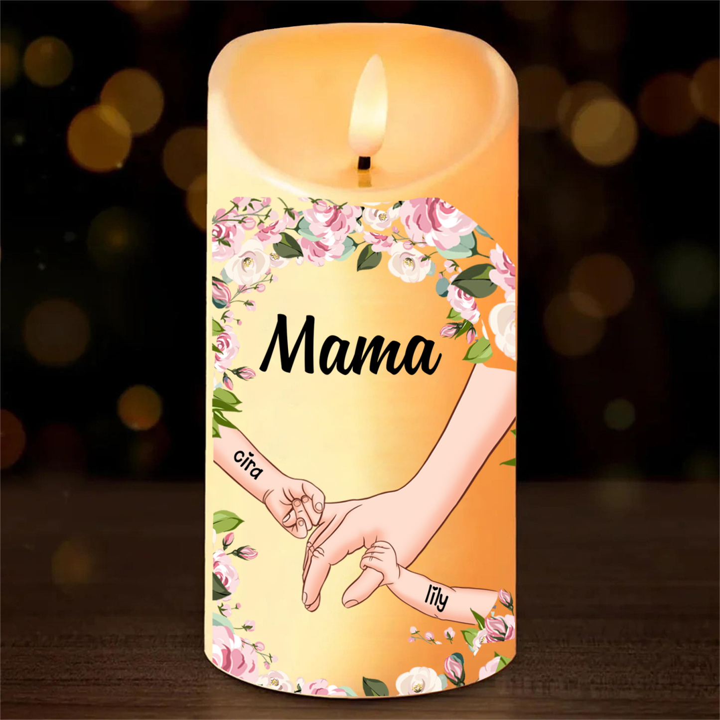 Personalisierbarer mit 1-10 Namen LED-Kerze für Mutter – Hand in Hand