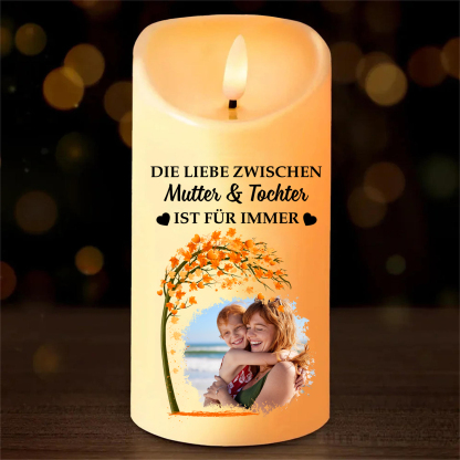 Personalisierbarer mit 1 Foto LED-Kerze für Mutter –  Die Liebe Zwischen Mutter & Kinder Ist Für Immer