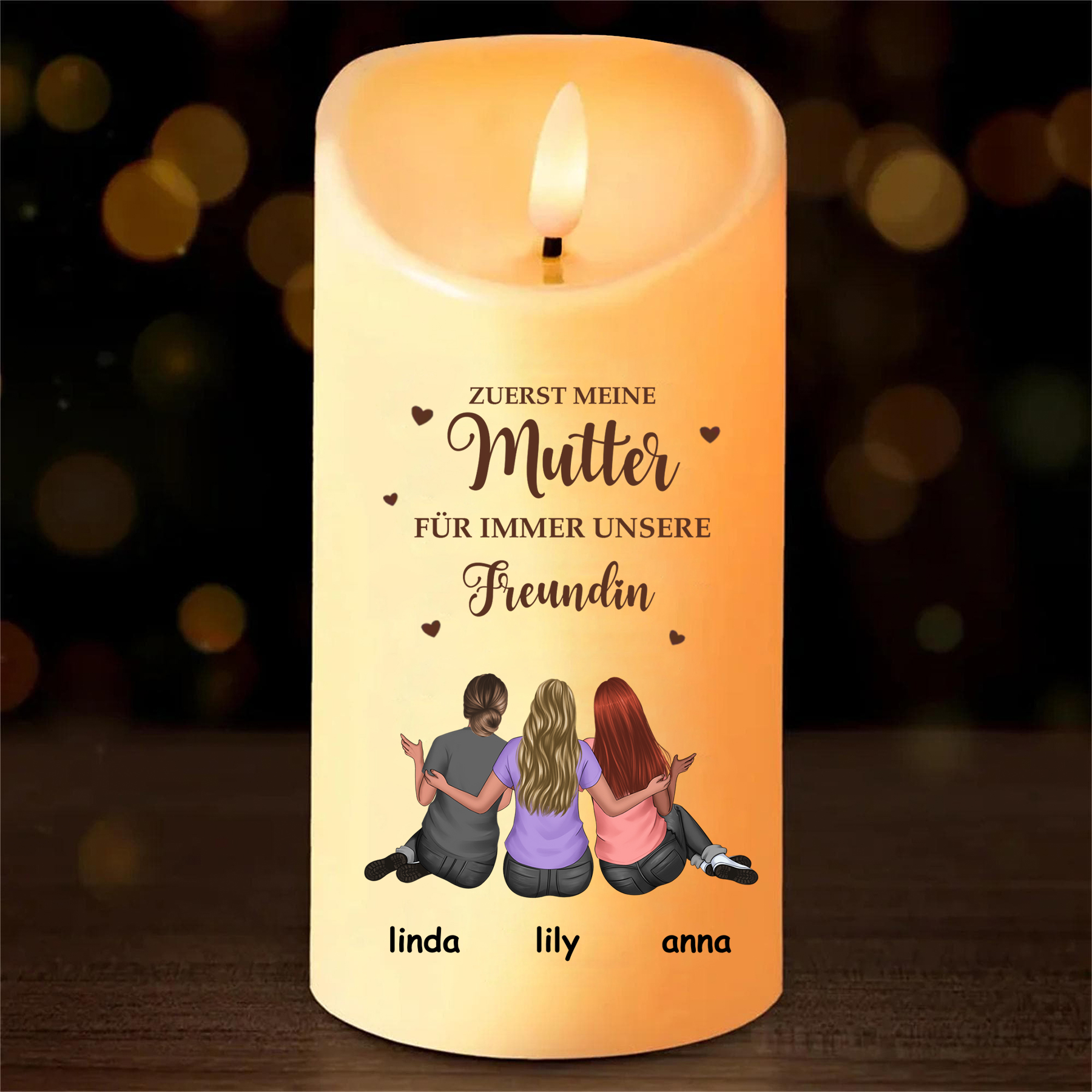 Personalisierbare LED-Kerze mit Namen & Text - ZUERST MEINE Mutter, FÜR IMMER MEINE Freundin- Mama & Tochter
