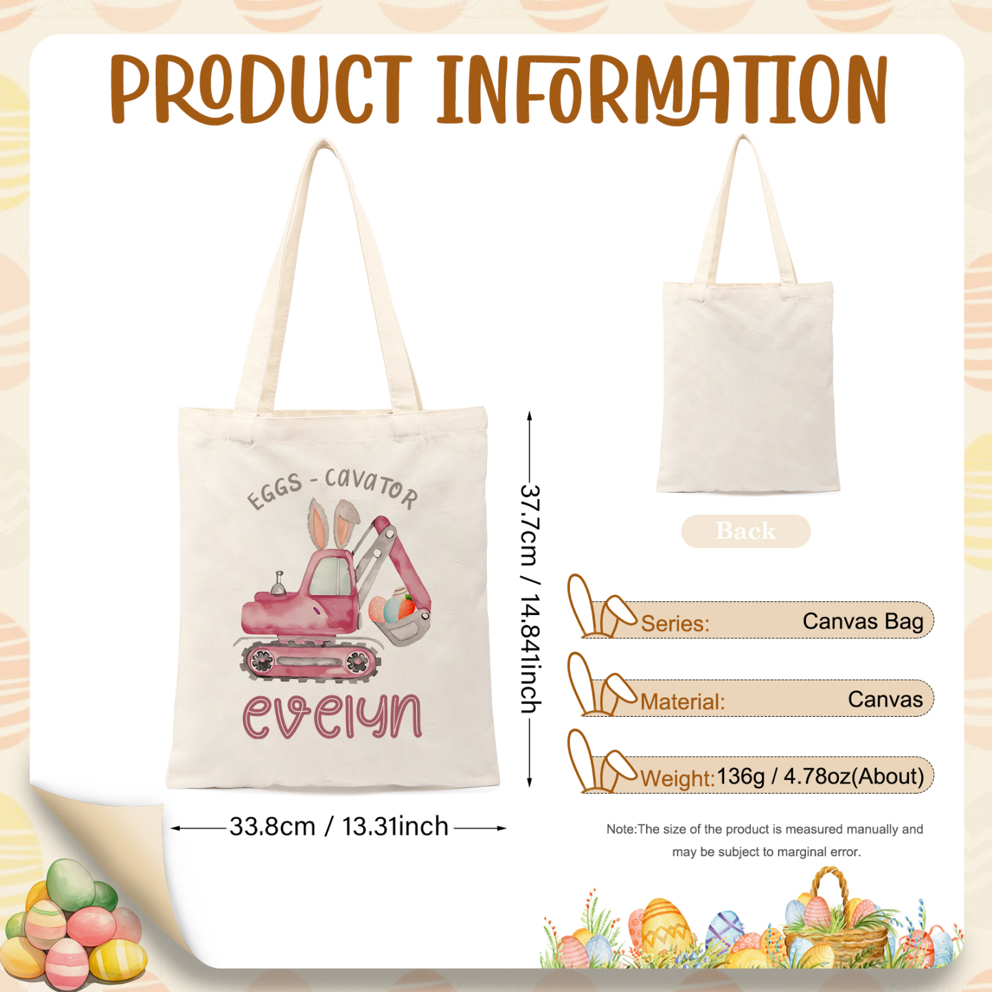 Personalisierbarer Name & Text Ostern Leinen Hase Tasche