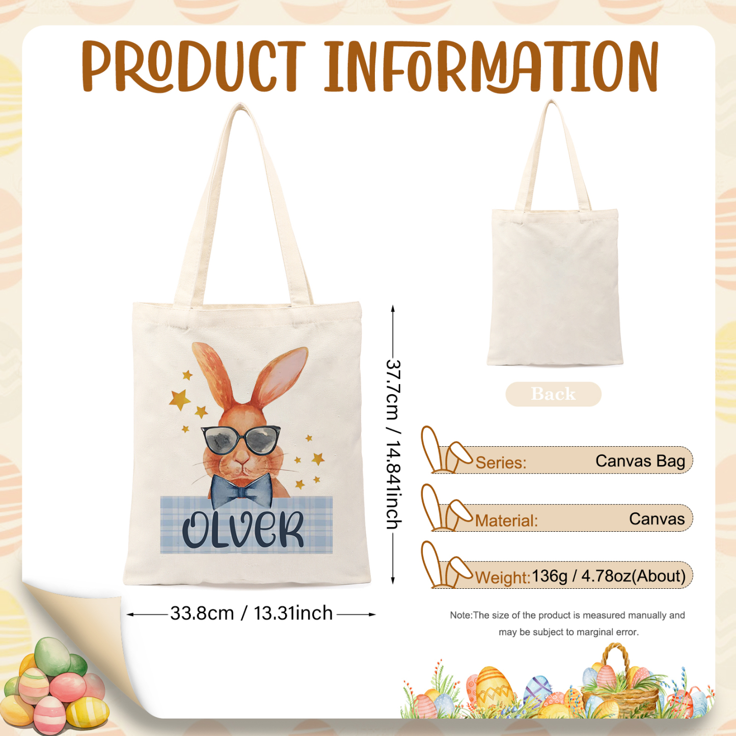 Personalisierbarer Name & Text Ostern Leinen Hase Tasche