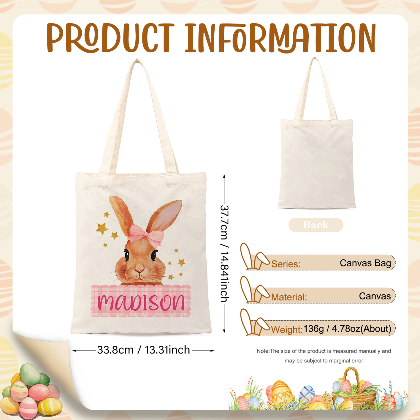 Personalisierbarer Name & Text Ostern Leinen Hase Tasche