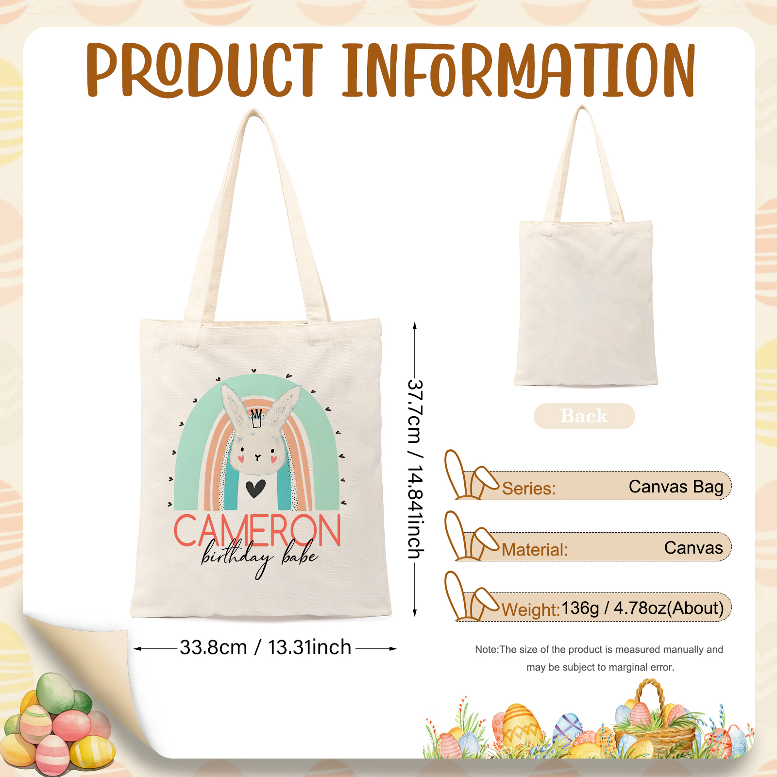 Personalisierbarer Name & Text Ostern Leinen Hase Tasche