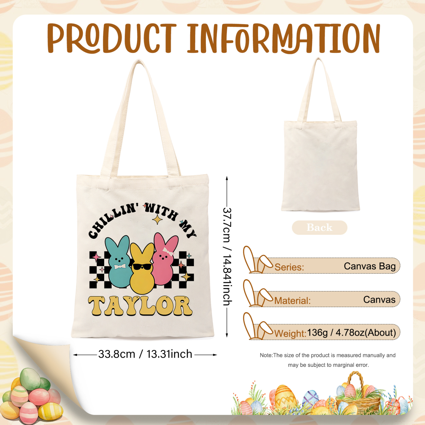 Personalisierbarer Name & Text Ostern Leinen Hase Tasche