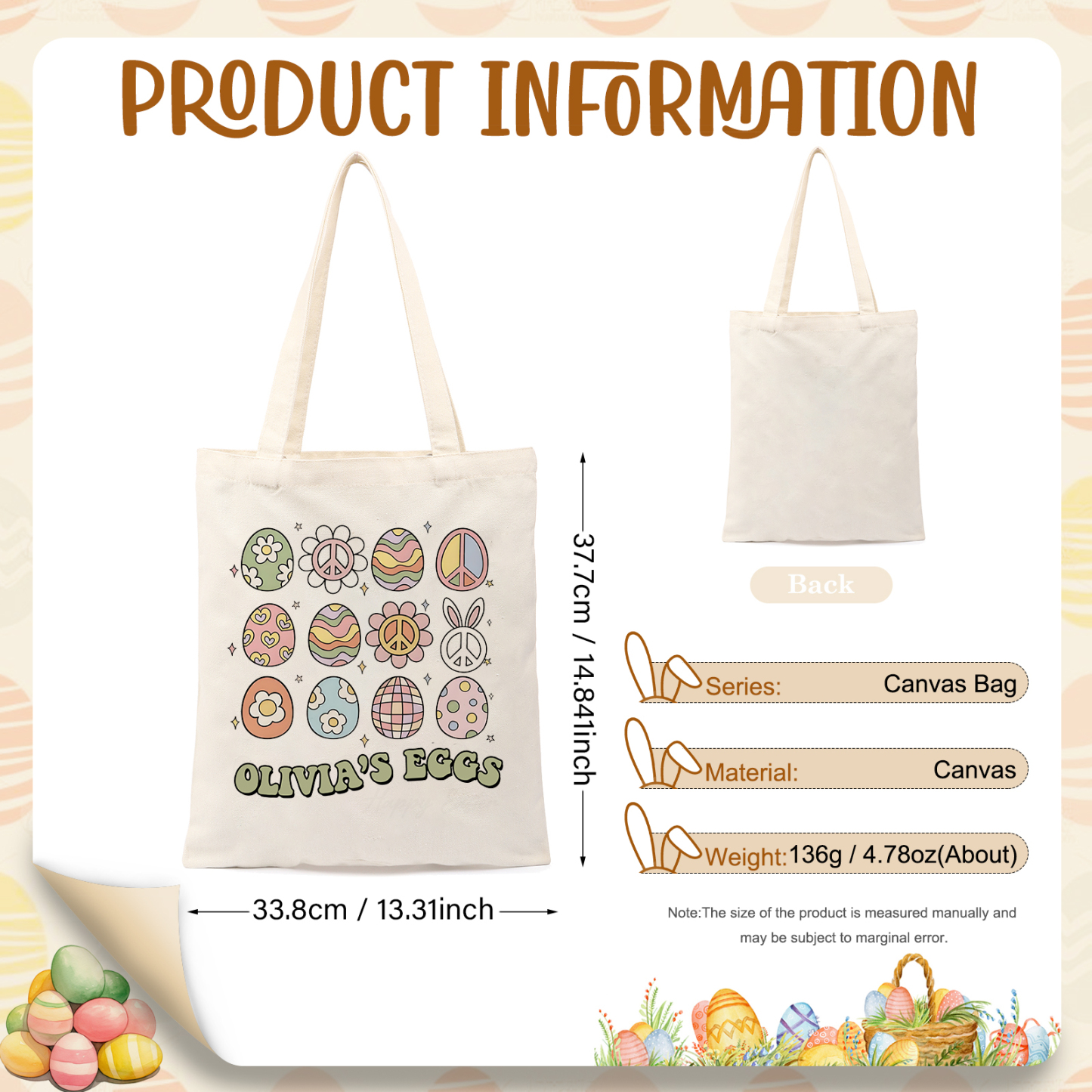 Personalisierbarer Name & Text Ostern Leinen Hase Tasche