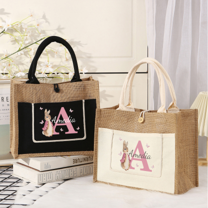 Personalisierbarer Name & Buchstabe Ostern Leinen Hase Tasche