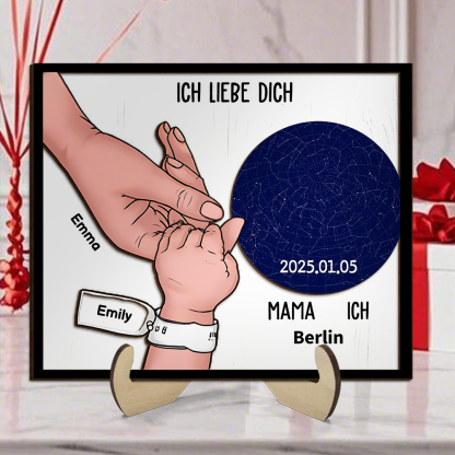 Holzbild Sternenkarte-Personalisierte Namen & Text & Datum-Hand in Hand-Geschenk zum Muttertag
