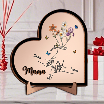 Herz Holzbild-Personalisierte 1-10 Namen & Geburtsblume-Geschenk zum Muttertag