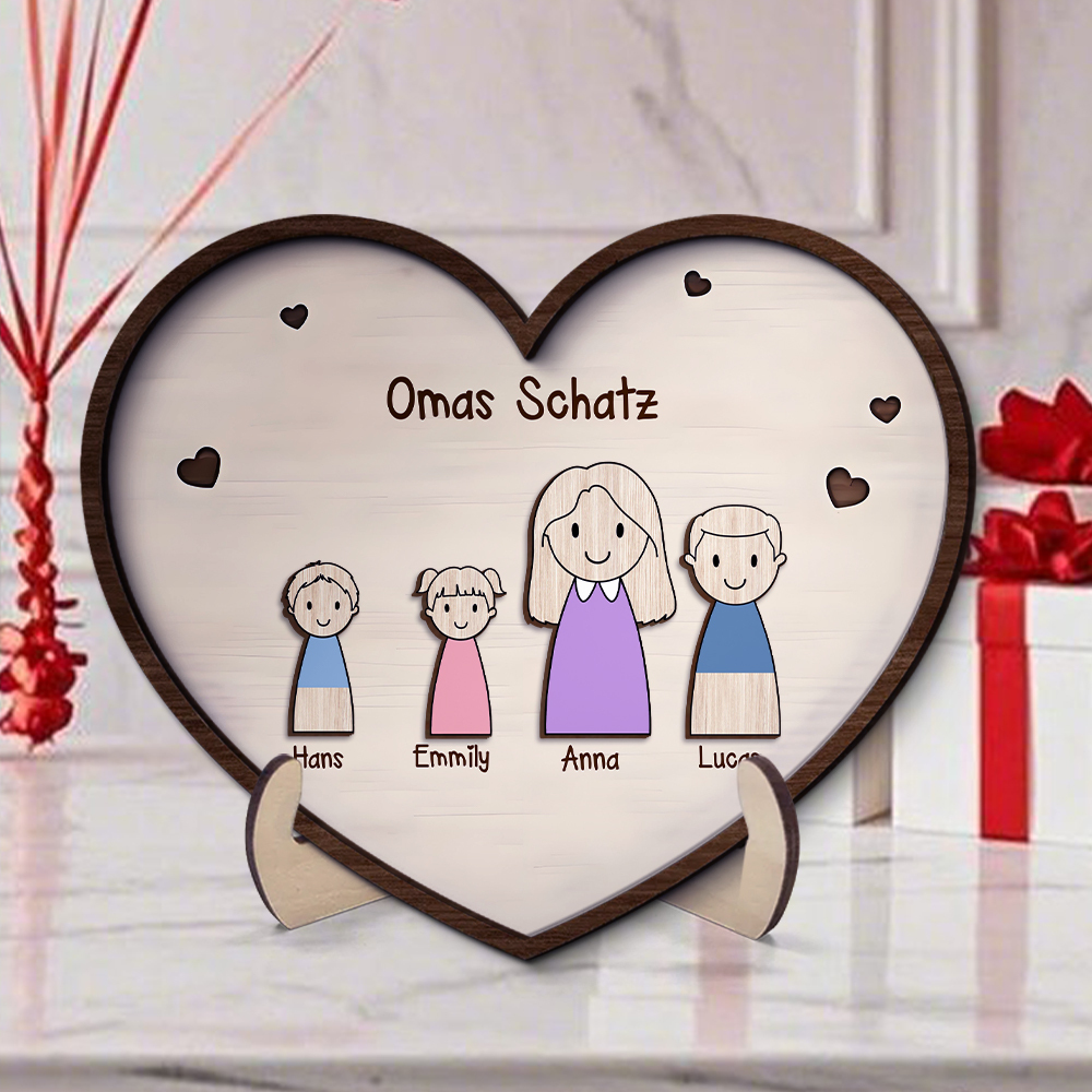 Herz Holzbild-Personalisierte 1-6 Namen & Muster-Omas Schatz-Geschenk zum Muttertag für Mama/Oma