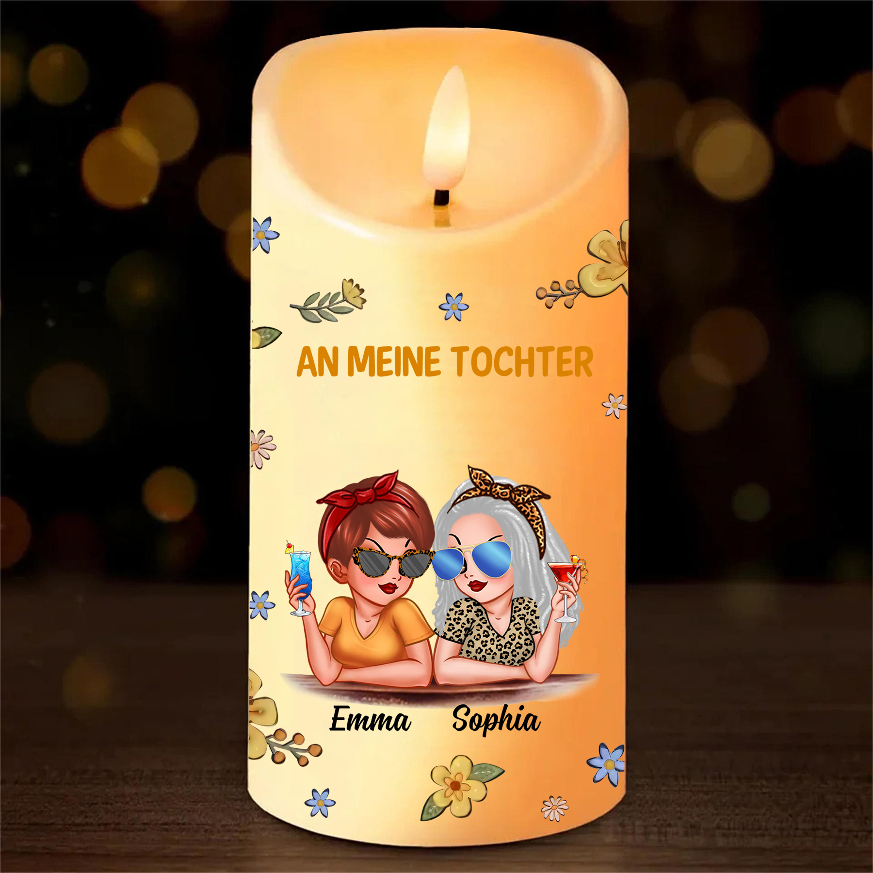 Personalisierbare 2 Namen & Muster LED-Kerze – An meine Tochter-Geschenk für Mutter/Tochter