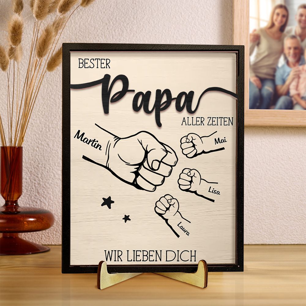 Holzbild-Personalisierte Name & Faust-Bester Papa aller Zeiten-Geschenk für Vater