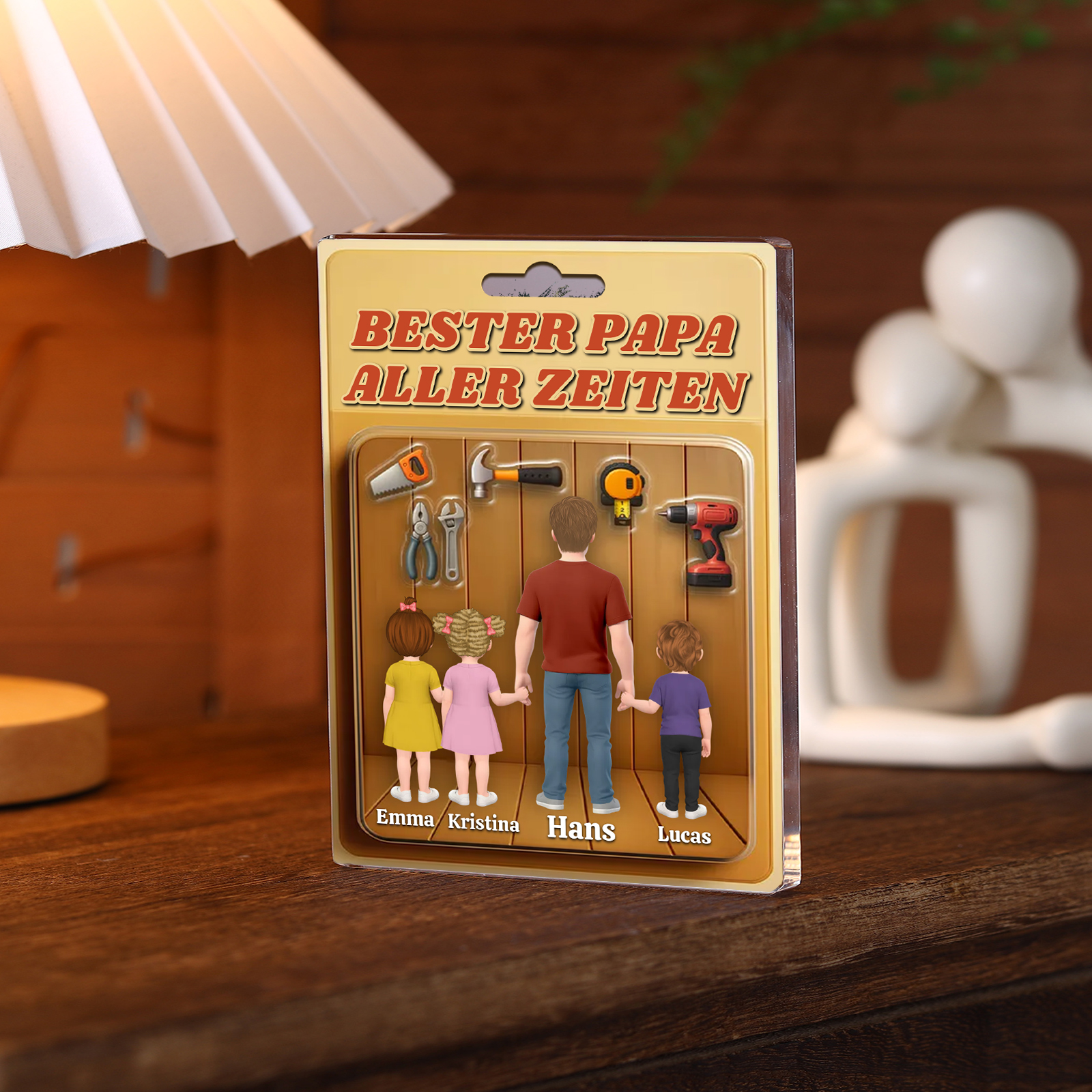 Personalisiertes Design von Papa und Kinder Acryl-Deko-Papa kann alles reparieren-Schreibtischdekoration für Papa