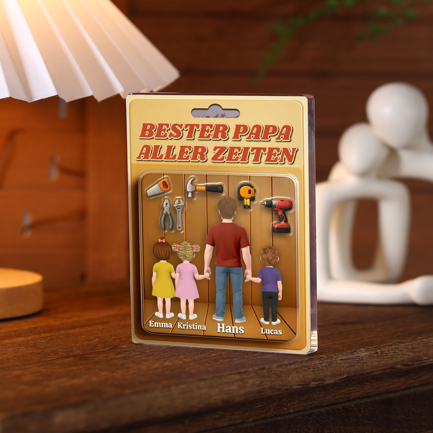 Personalisiertes Design von Papa und Kinder Acryl-Deko-Papa kann alles reparieren-Schreibtischdekoration für Papa