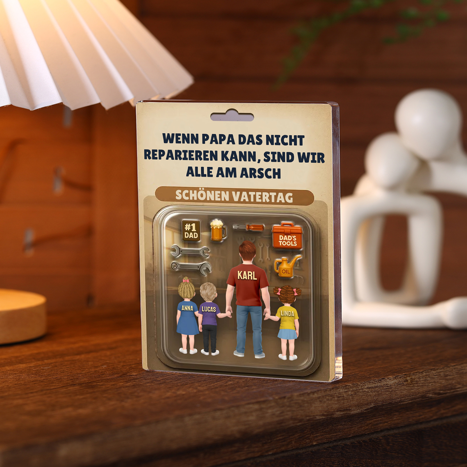 Personalisiertes Design von Papa und Kinder Acryl-Deko-Papa kann alles reparieren-Schreibtischdekoration für Papa
