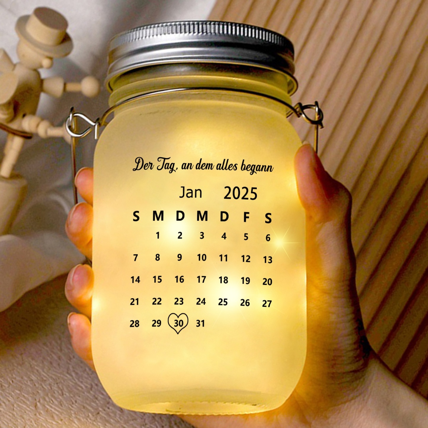 Personalisiertes LED Flaschenlicht‑Nachtlicht mit Namen, Datum für Paare