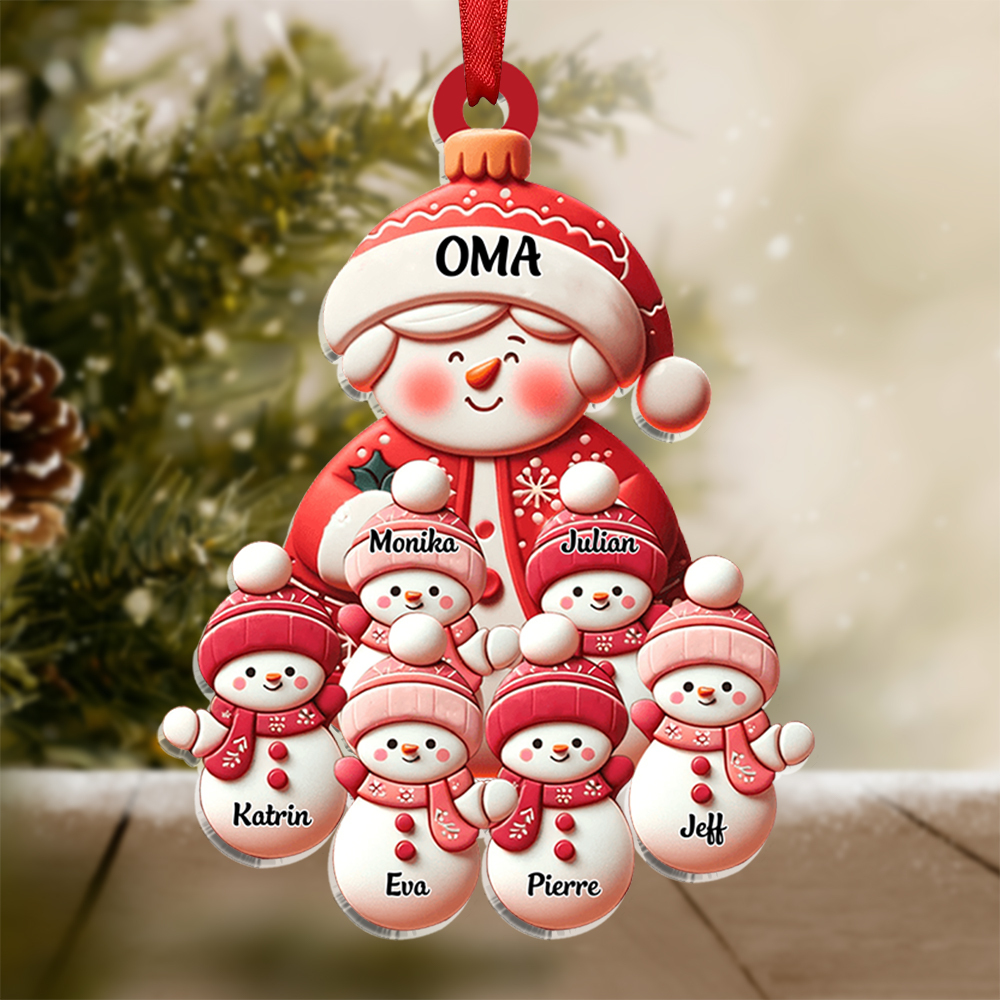 Personalisierte 1-10 Namen Weihnachtsornament Acryl-Anhänger mit Schneemann– Perfektes Geschenk für Oma