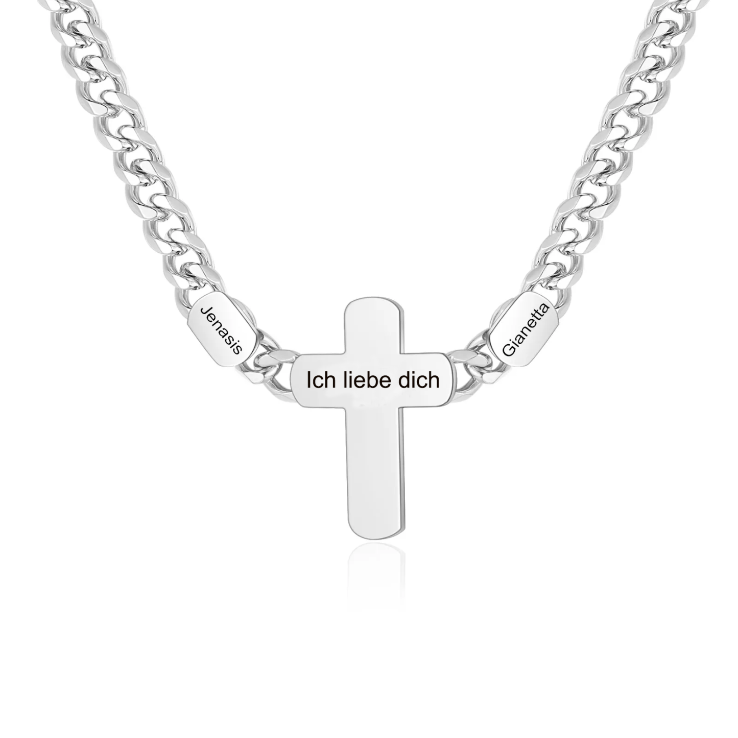 Personalisierte 2 Namen & Text Kommunion Kreuz Halskette & Geschenkkarte & Box Geschenkkarte Set für Mann