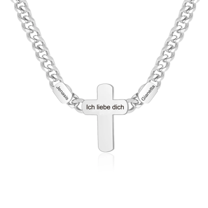 Personalisierte 2 Namen & Text Kommunion Kreuz Halskette & Geschenkkarte & Box Geschenkkarte Set für Mann