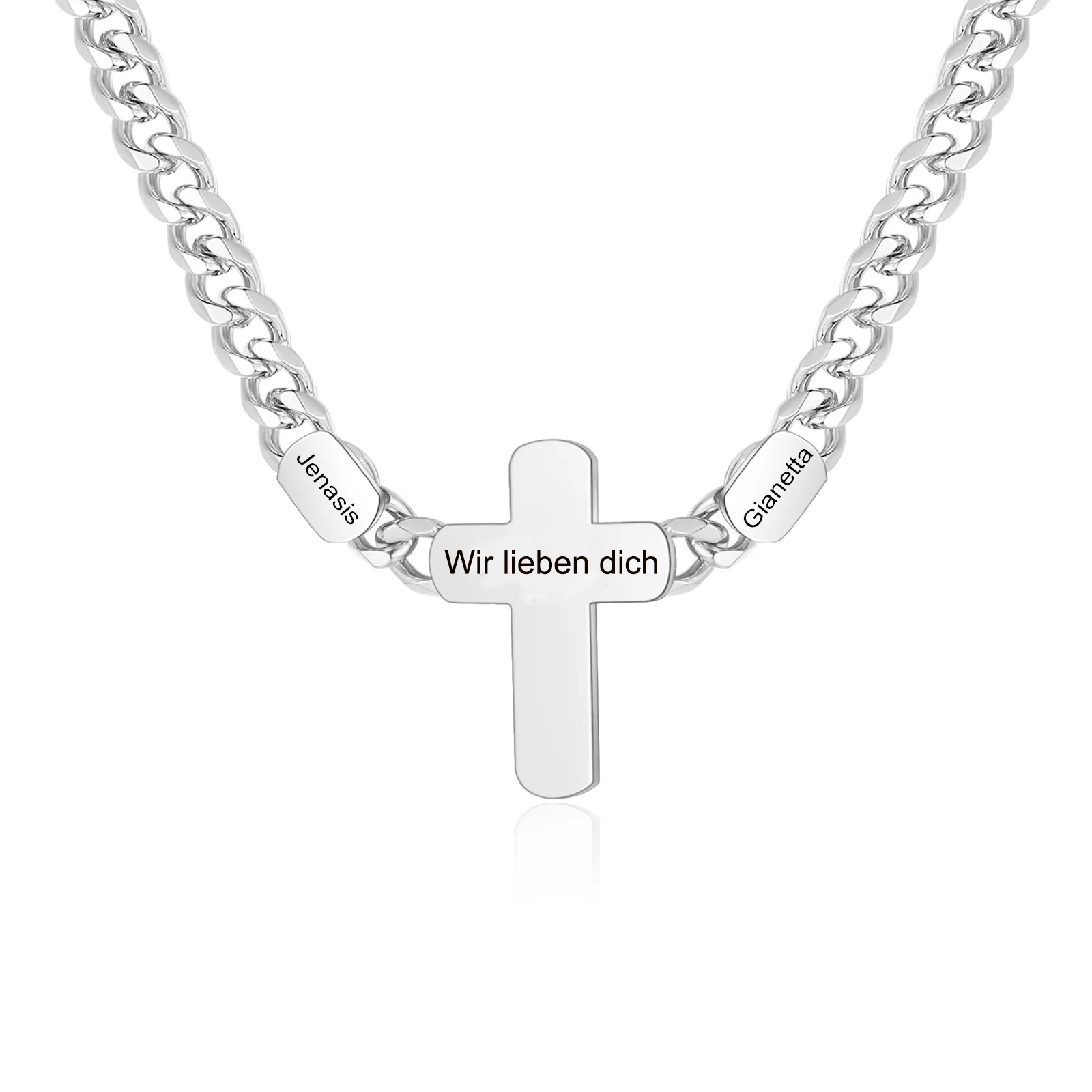 Personalisierte 2 Namen & Text Kommunion Kreuz Halskette & Nachrichtenkarte & Box Geschenkkarte Set für Sohn