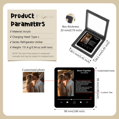 Personalisiertes Foto & Lied & Liedtext Acryl-Kühlschrankmagnet Musikrahmen Geschenk für Paar