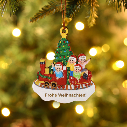 Personalisiertes 3-4 Namen Weihnachtsornament aus Holz Weihnachtszug Anhänger mit 3-4 Familienmitgliedern