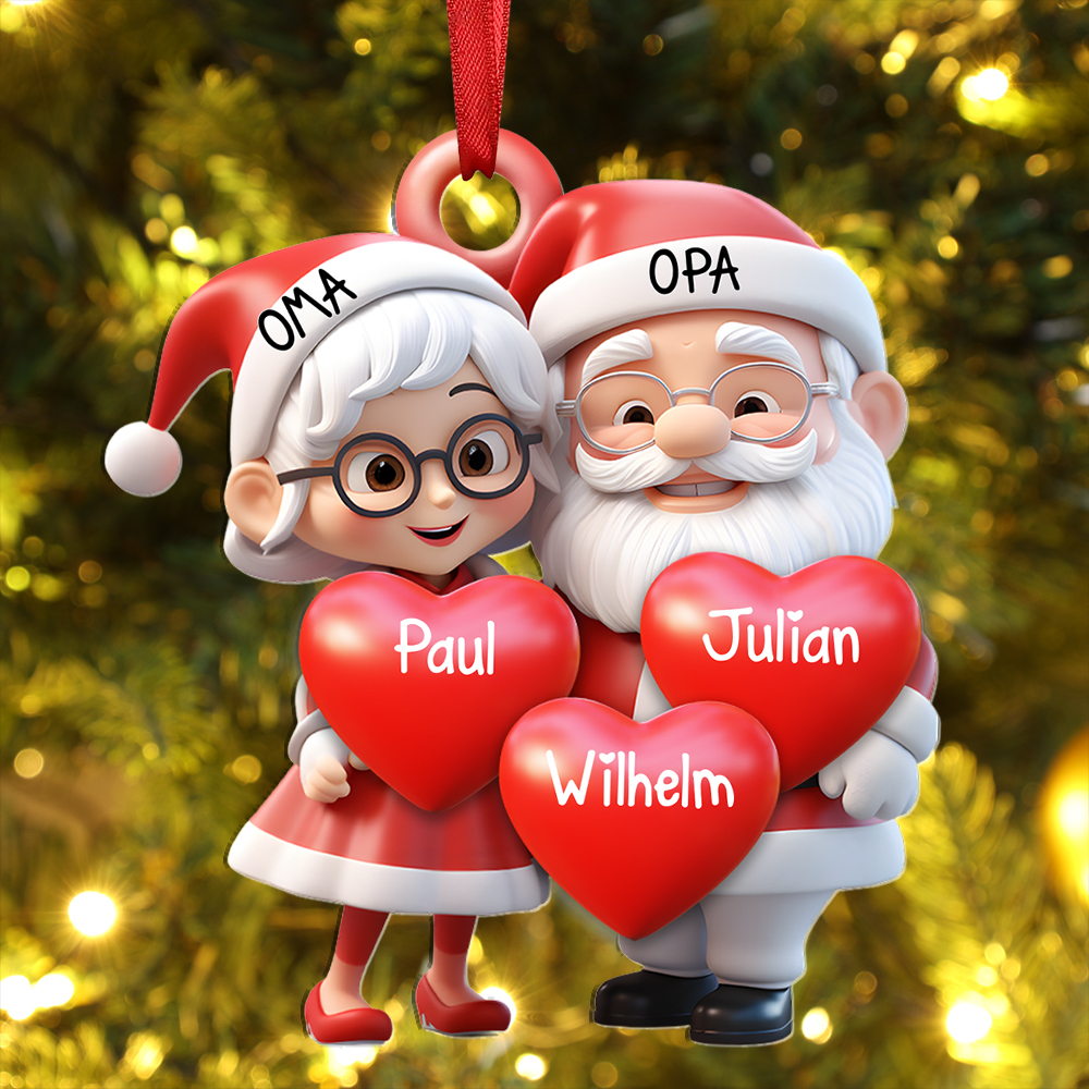 Personalisierte 2-9 Namen Weihnachtsornament Acryl-Anhänger mit Herzen – Weihnachtsgeschenk für Opa & Oma