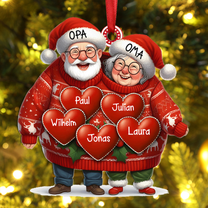 Acryl Weihnachtsornament- Personalisierte 2-8 Namen Weihnachtsanhänger Opa & Oma mit Herzen – Geschenk für Opa Oma Großeltern