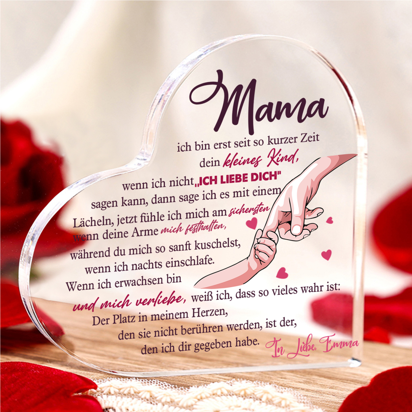 Personalisierter Text Herz Acryl-Deko-Mama Der Platz in meinem Herzen, den sie nicht berühren werden, ist der, den ich dir gegeben habe-Schreibtischdekoration für Mutter