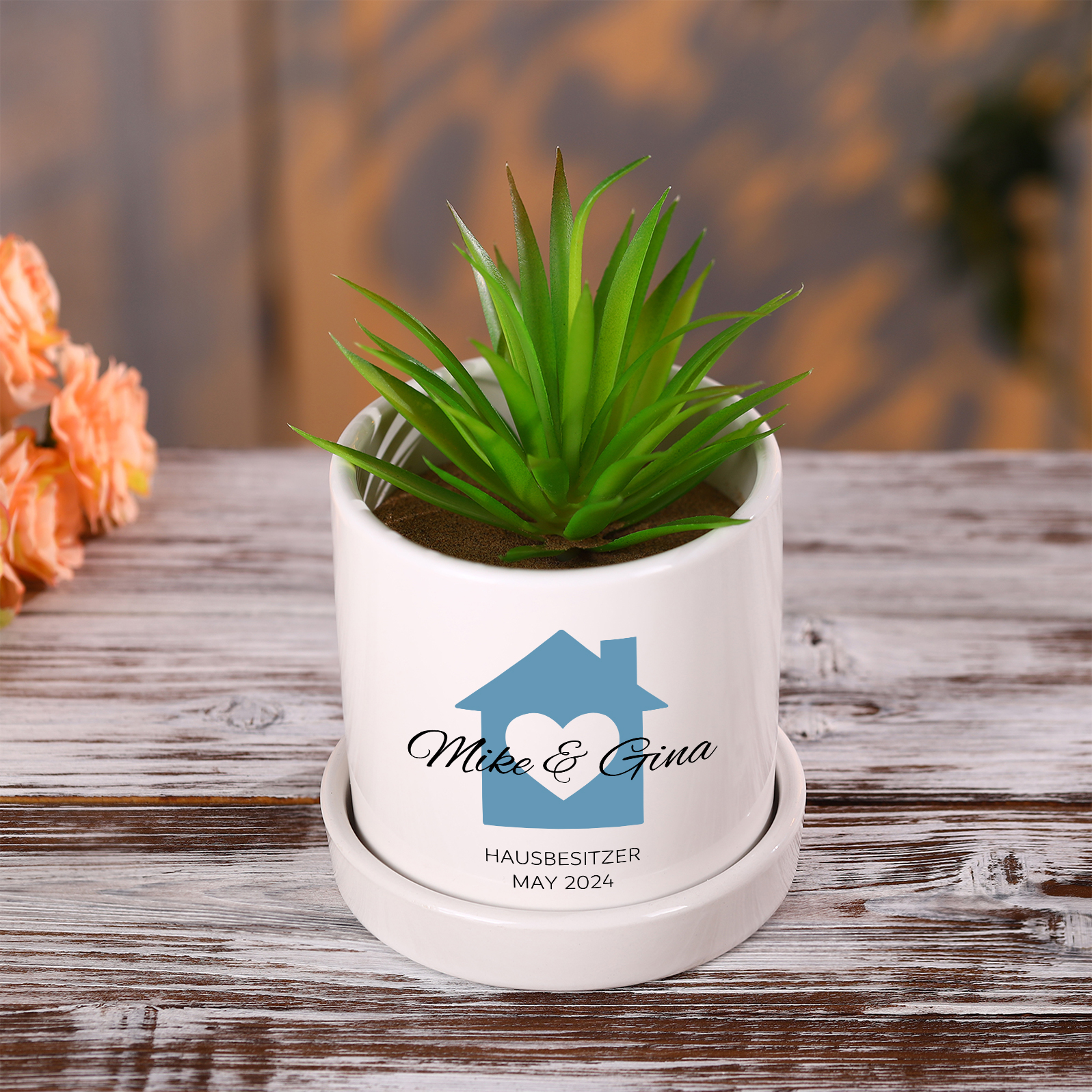 Personalisierbarer 1 Name & Text & Datum Liebespaar Blumentopf Einweihungsgeschenk Geschenk für ein neues Zuhause