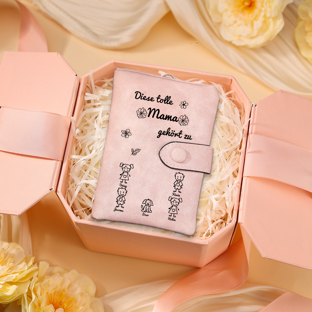 Personalisierte 1-6 Namen & Muster PU-Leder Portemonnaie -Diese tolle Mama gehört zu- Geldbörse für Mama Mutter