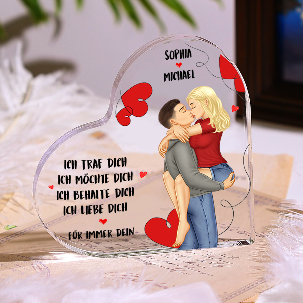 Personalisierte 2 Namen Herz Acryl-Deko - Ich traf dich Ich möchte dich Ich behalte dich Ich liebe dich für immer dein - Romantische Liebesdekoration für Paar
