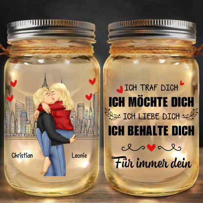 Personalisierte 2 Namen Licht - Ich traf dich, ich möchte dich, ich liebe dich, ich behalte dich für immer dein - Glasflaschen für Paar