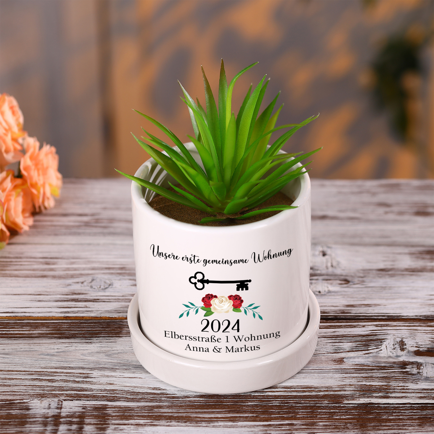 Personalisierbare 2 Texte & Jahr Liebespaar Blumentopf Einweihungsgeschenk Geschenk für ein neues Zuhause