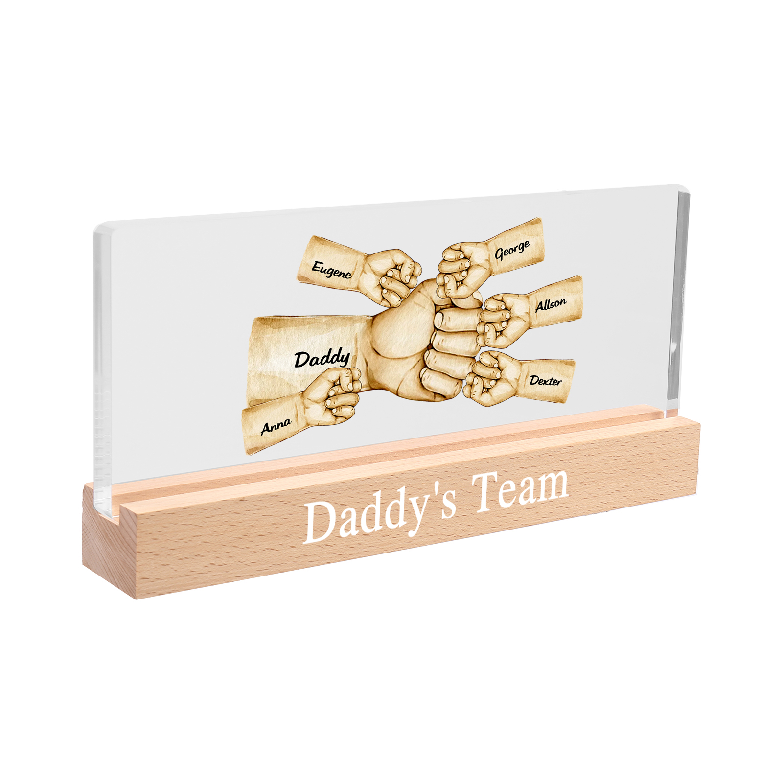Personalisierte 6 Namen & Text PAPA Faust Nachtlicht Geschenk für Vater