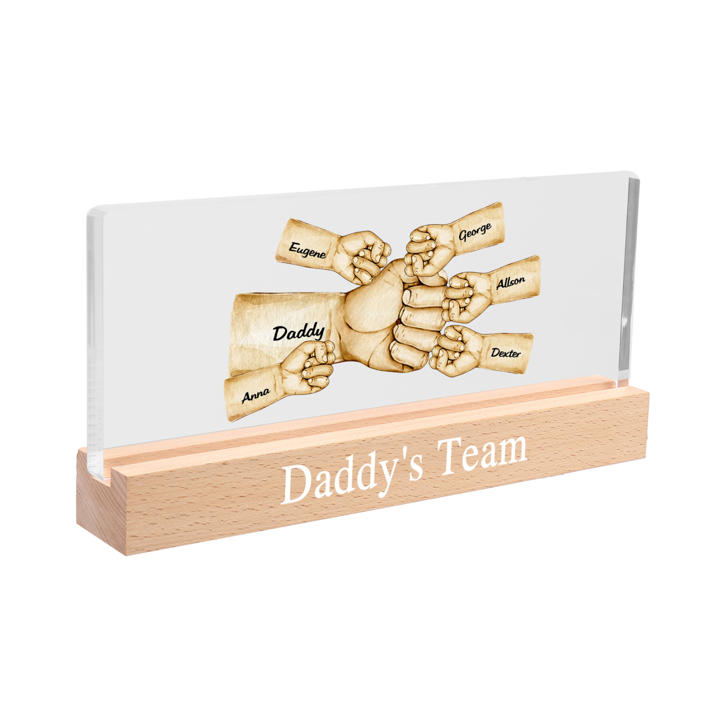 Personalisierte 6 Namen & Text PAPA Faust Nachtlicht Geschenk für Vater