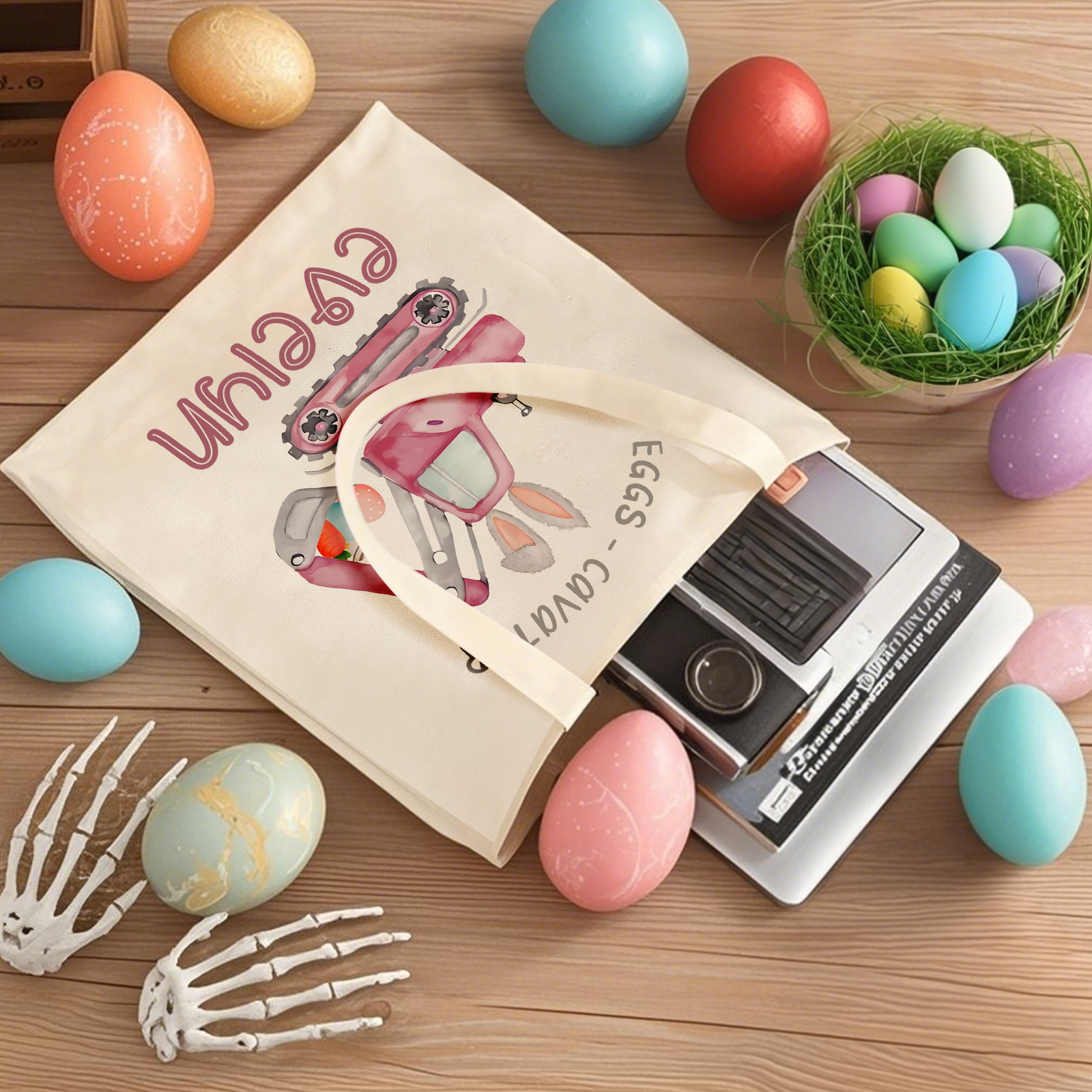 Personalisierbarer Name & Text Ostern Leinen Hase Tasche