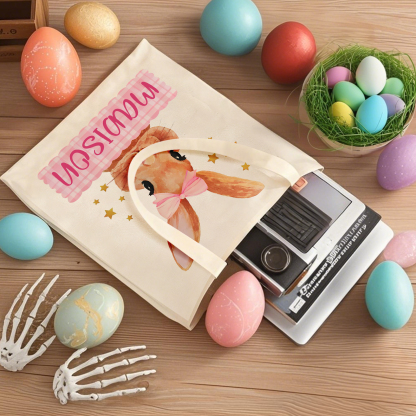 Personalisierbarer Name & Text Ostern Leinen Hase Tasche