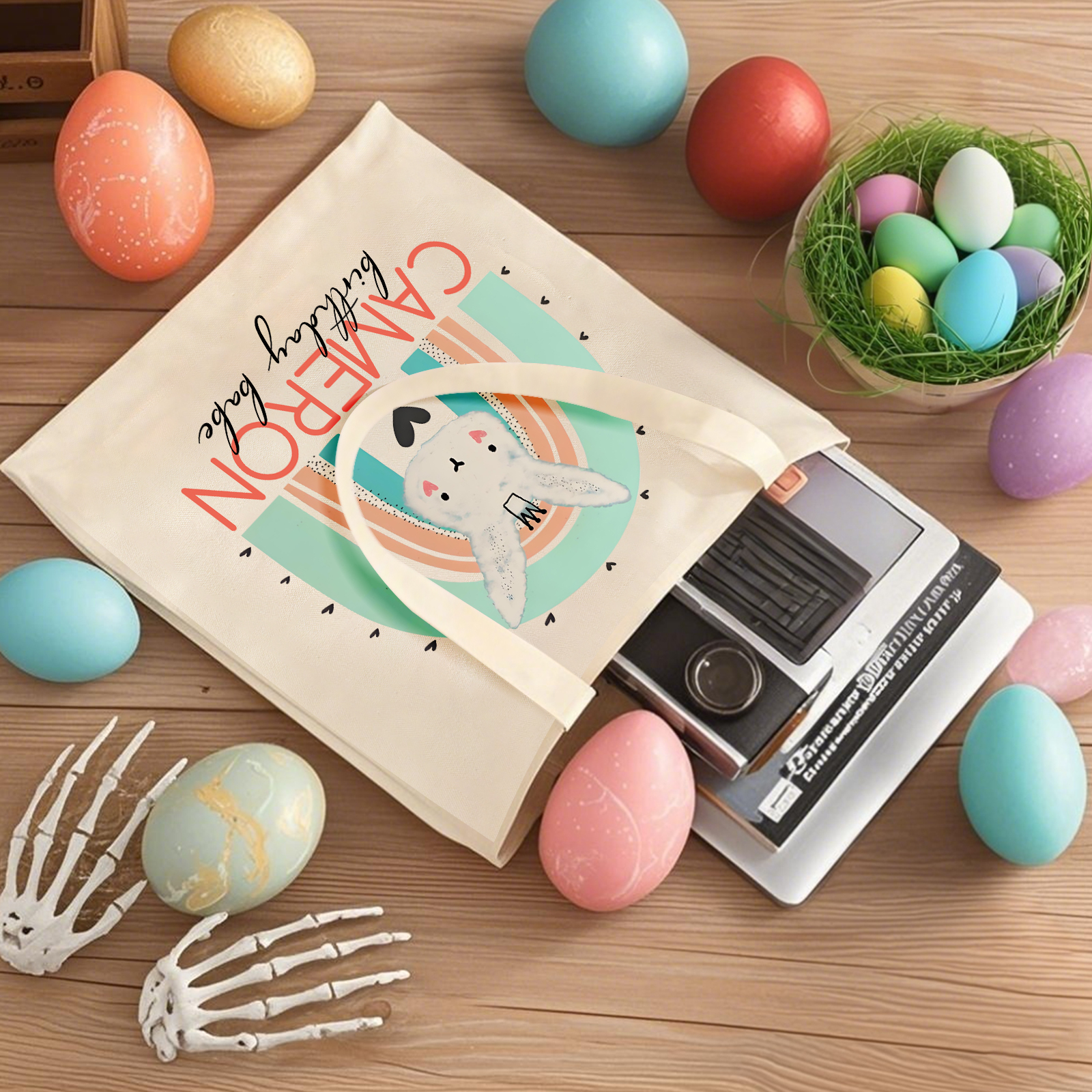 Personalisierbarer Name & Text Ostern Leinen Hase Tasche