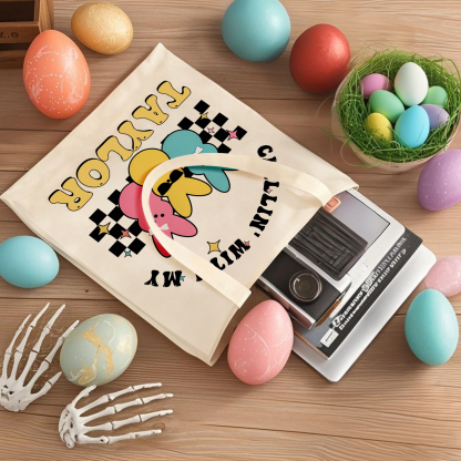 Personalisierbarer Name & Text Ostern Leinen Hase Tasche