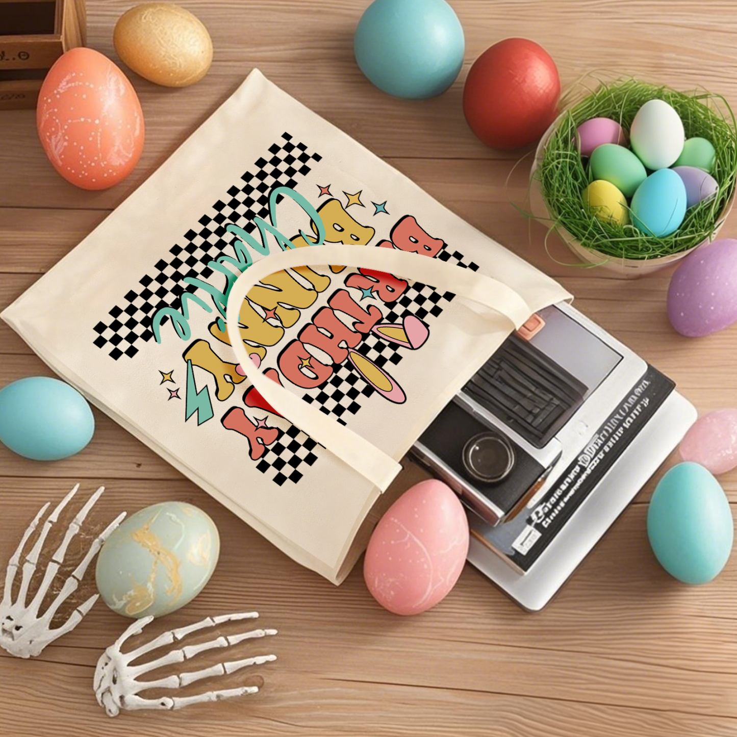 Personalisierbarer Name & Text Ostern Leinen Hase Tasche