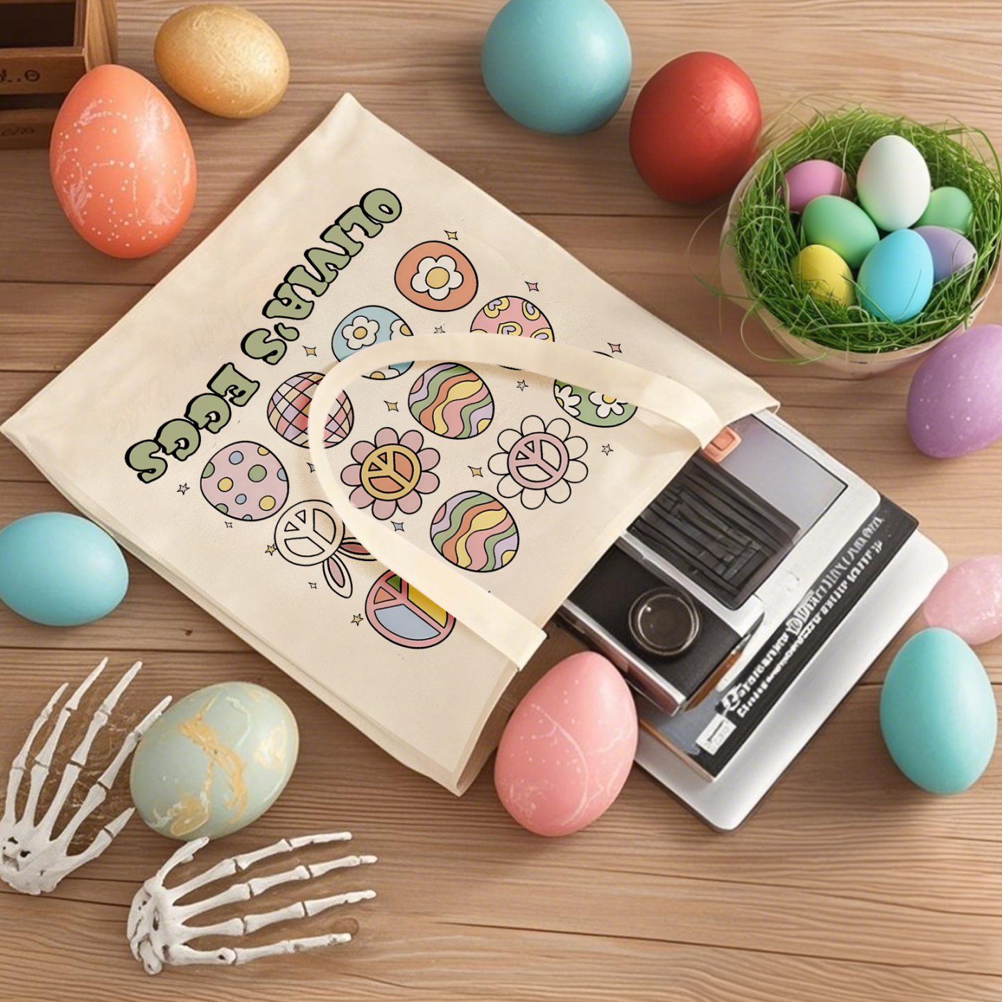 Personalisierbarer Name & Text Ostern Leinen Hase Tasche