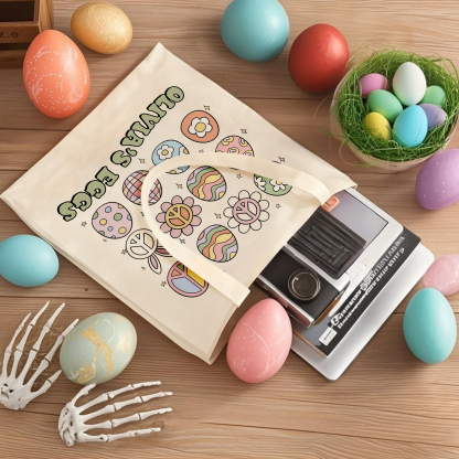 Personalisierbarer Name & Text Ostern Leinen Hase Tasche