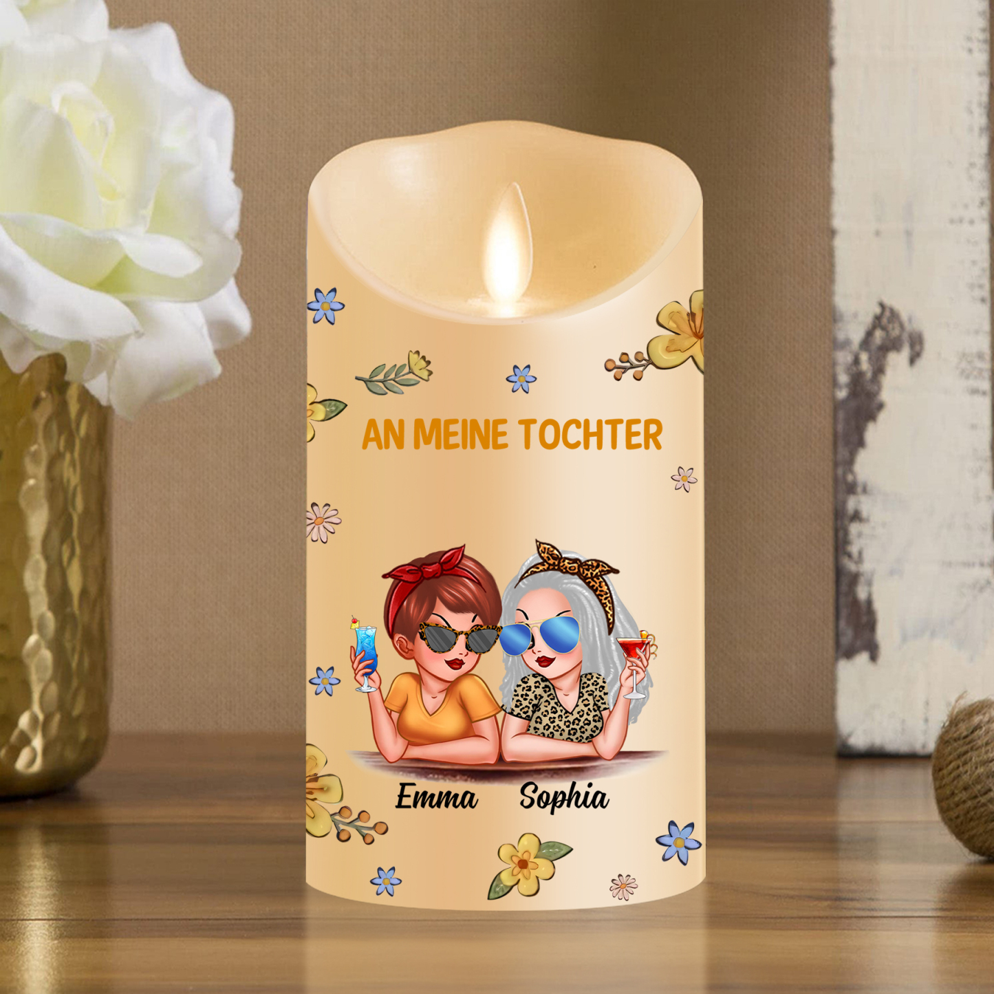 Personalisierbare 2 Namen & Muster LED-Kerze – An meine Tochter-Geschenk für Mutter/Tochter