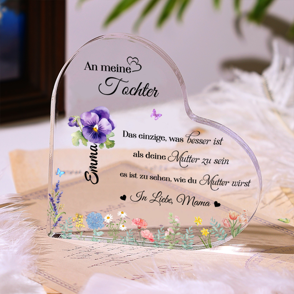 Personalisierte Text & Name & Geburtsblume Herz Acryl-Deko-An meine Tochter -Schreibtischdekoration für Tochter