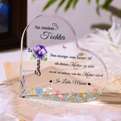 Personalisierte Text & Name & Geburtsblume Herz Acryl-Deko-An meine Tochter -Schreibtischdekoration für Tochter